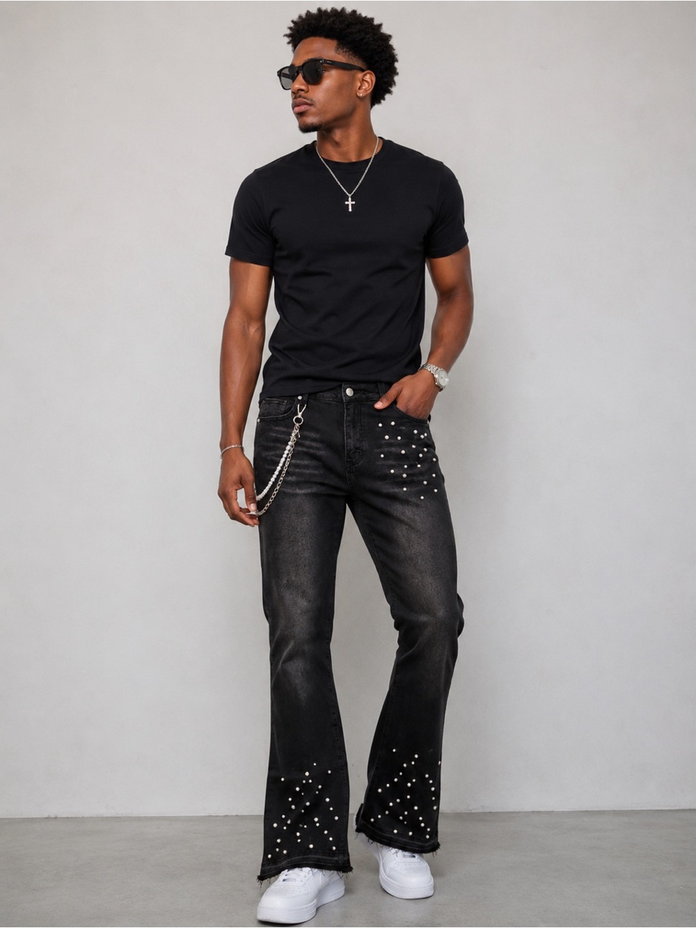 Glitz Black Studded Bootcut Jeans